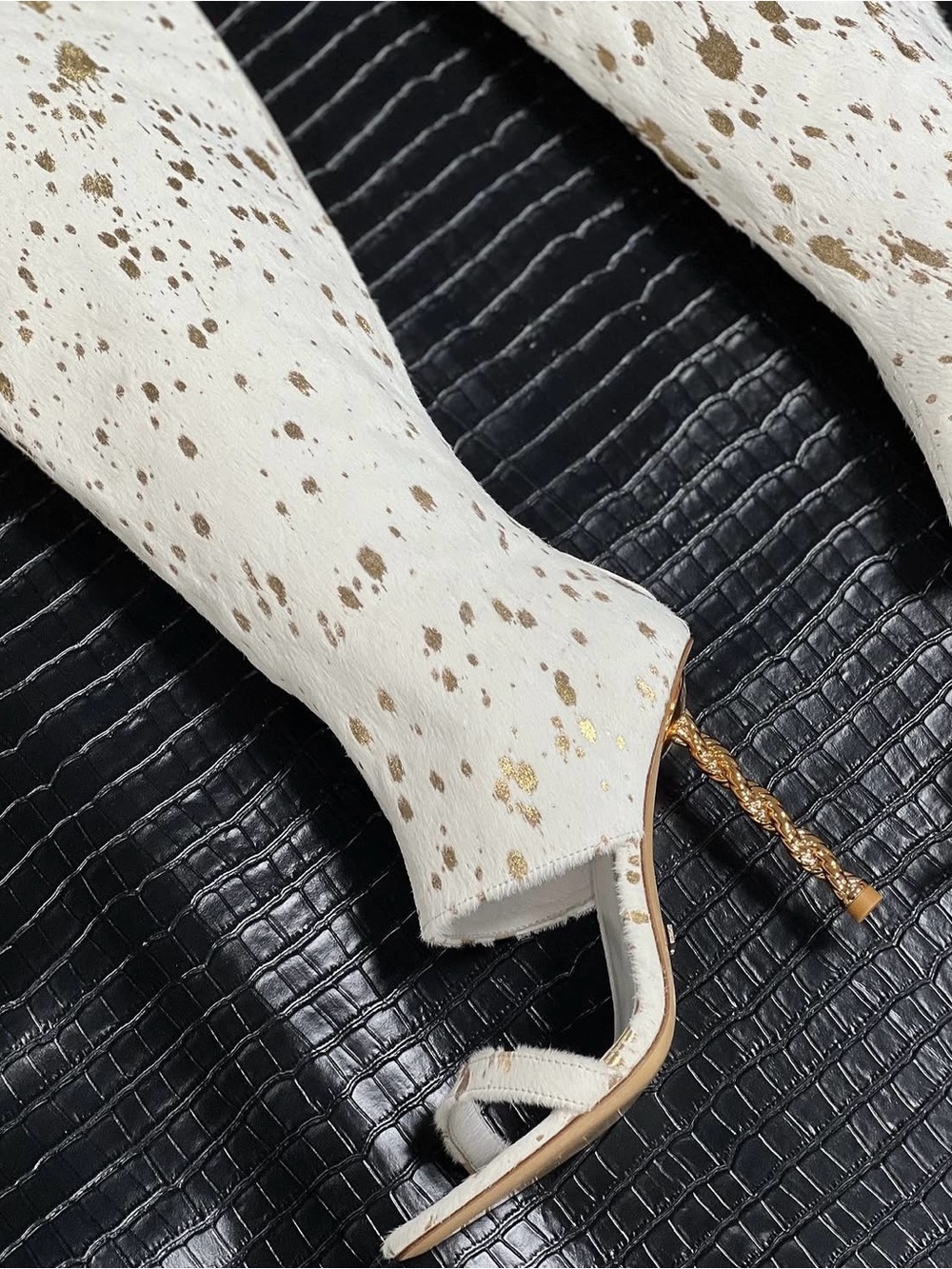 Jennifer Le white calf hair Thigh High boots